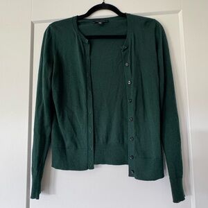 Ann Taylor Forest Green Classic Crew Neck Cardigan Sweater Cotton Blend Size XS